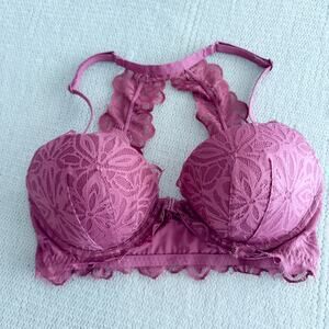 Victoria's Secret PINK Magenta Lace Push Up Date Racerback Bra Size 34D
